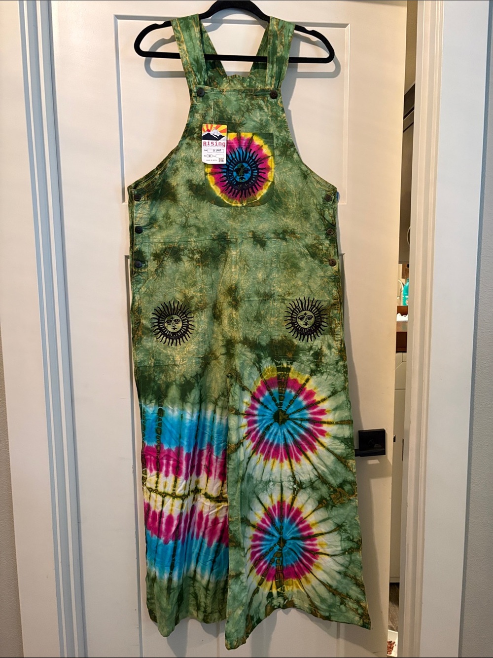 Rising International Green Tie-Dye Wideleg Overalls - NWT M - Hippie, Granola